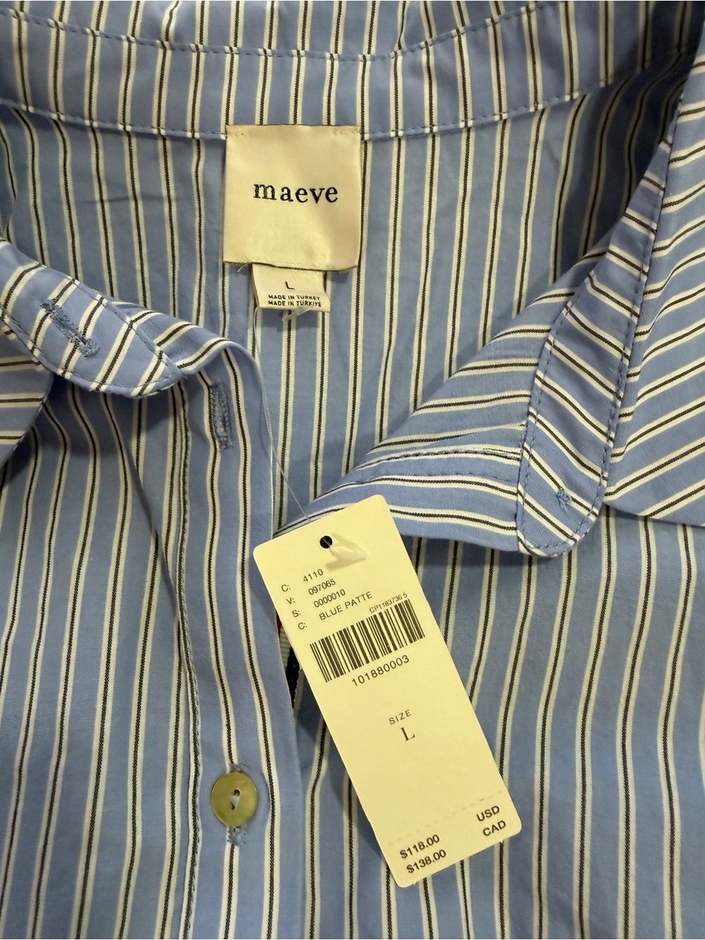 Maeve Anthropologie NWT Smocked Peplum Blue Stripe Cotton Blouse L - Picture 5 of 9